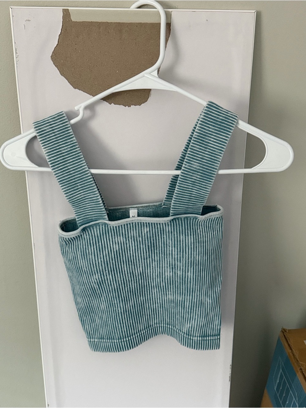 Zenana Ribbed Crop Tank Wide Strap Built-In Padding acid wash turquoise/team S/M